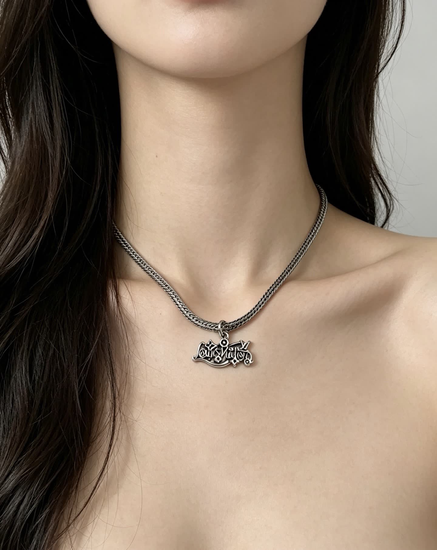 Louis Vuitton Silver Chain with Logo Pendant